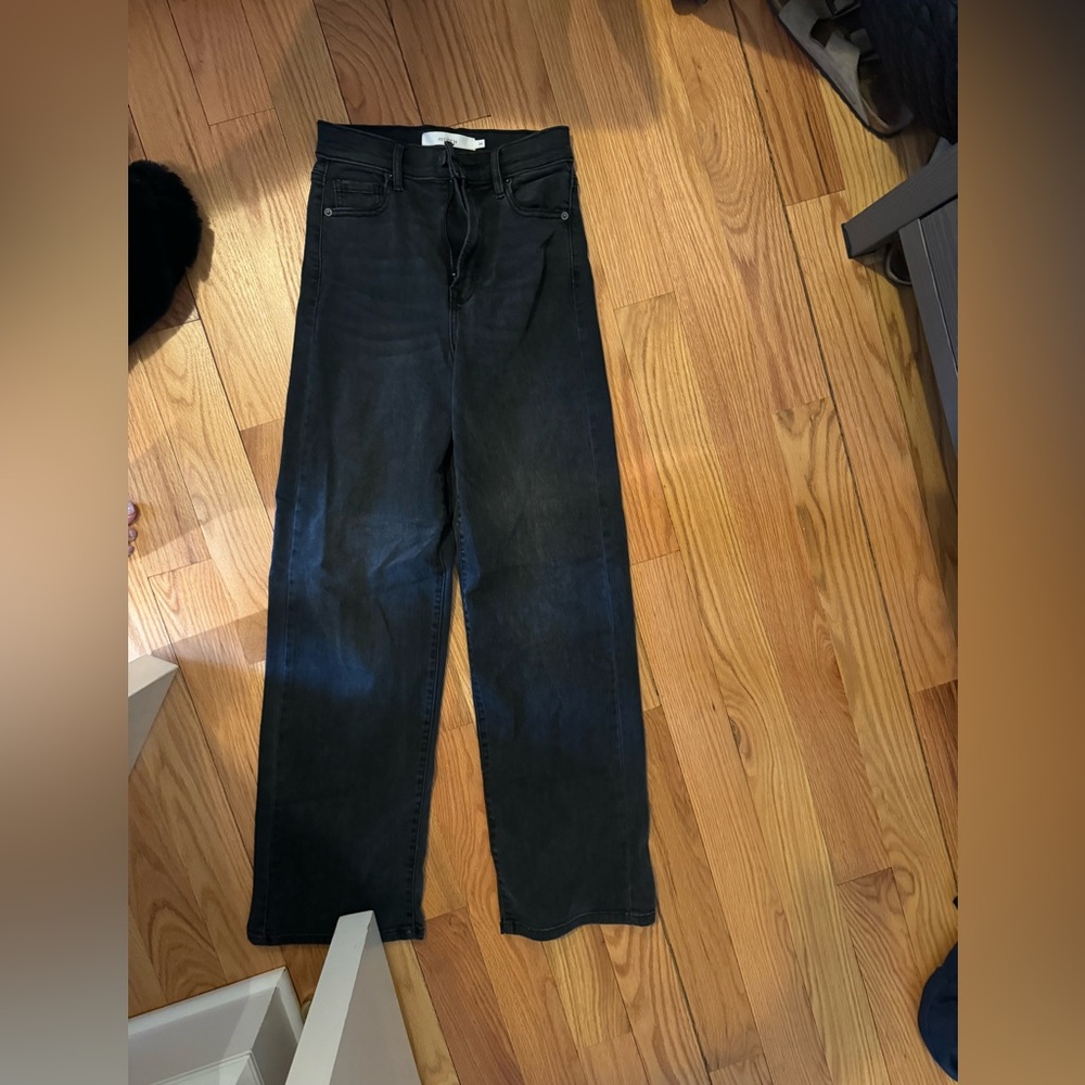 Black grey hidden jeans, high waisted and wider leg boot cut